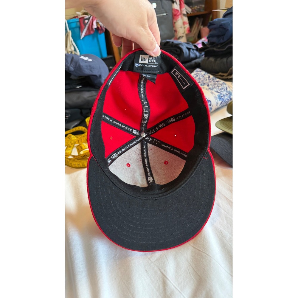 New Era 59FIFTY Los Angeles Angels MLB Authentic Cool Base Fitted Hat Red 7 5/8 - Picture 3 of 9